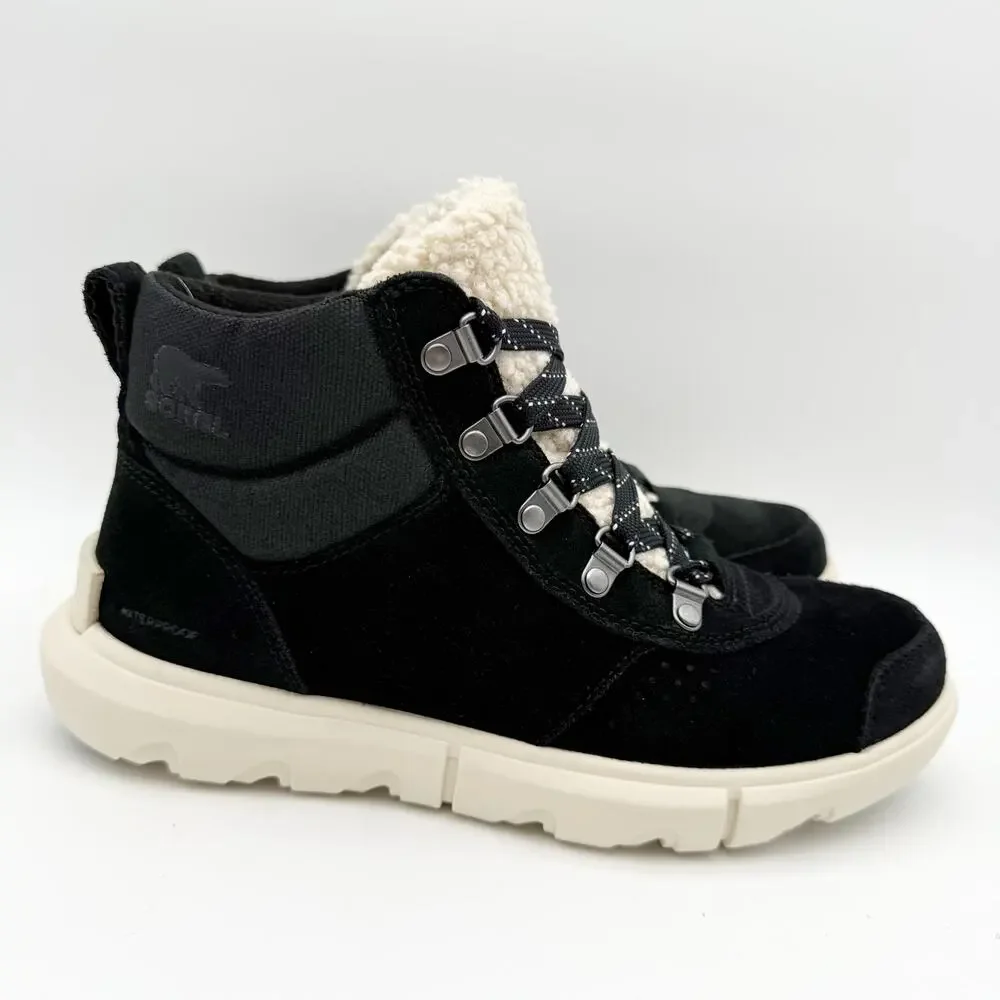 Sorel Women Explorer Next Hiker Bootie US 7 Black Suede Waterproof Insulated NIB